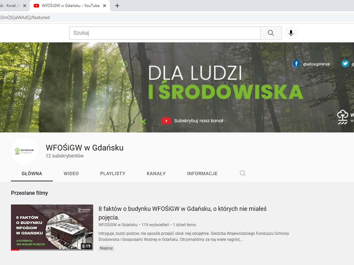 Kanał WFOŚiGW w Gdańsku na YouTubie