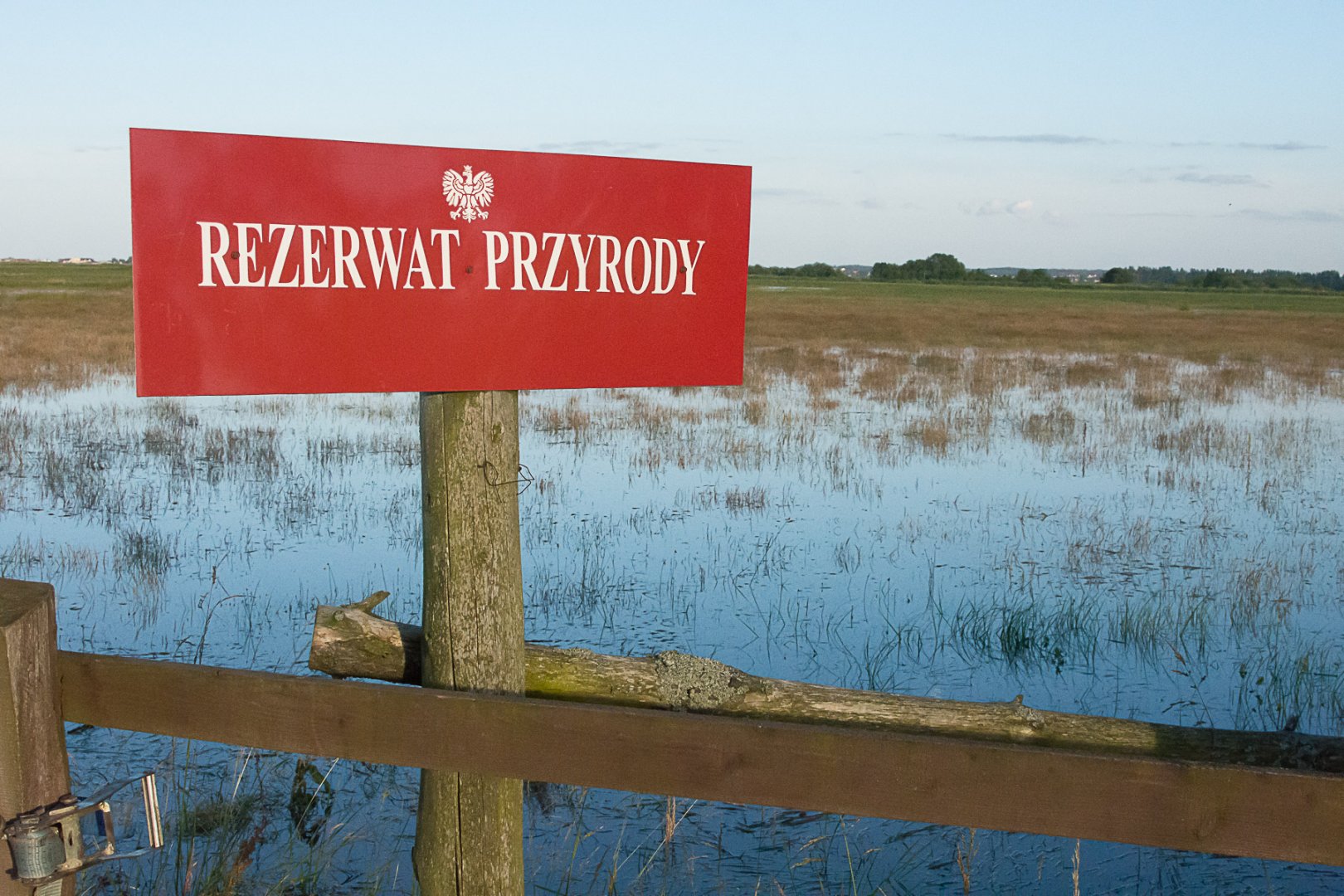 Rezerwat przyrody Beka, na pierwszym planie tablica z napisem „rezerwat przyrody”