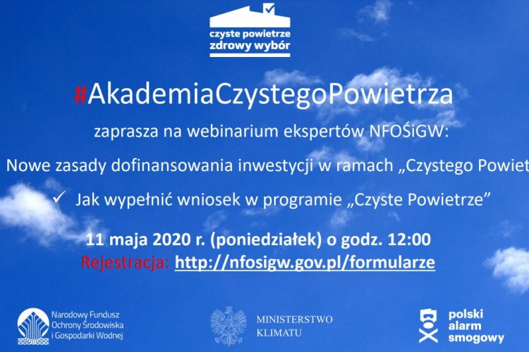 #AkademiaCzystegoPowietrza - niebieska plansza z informacjami o Akademii Czystego Powietrza