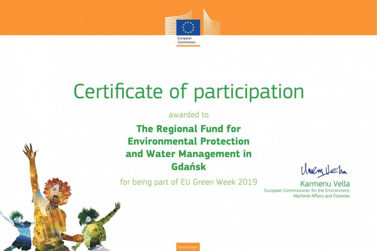 Certyfikat dla Wojewódzkiego Funduszu Ochrony Środowiska i Gospodarki Wodnej w Gdańsku