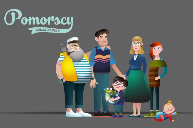 Logo przedstawiające Rodzinę Pomorskich, bohatera kampanii „Pomorscy czują klimat”