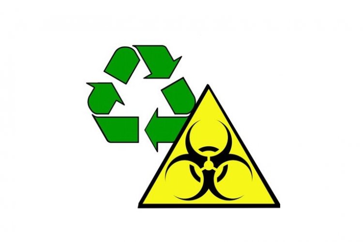 Odpady niebezpieczne - loga racycling i biohazard