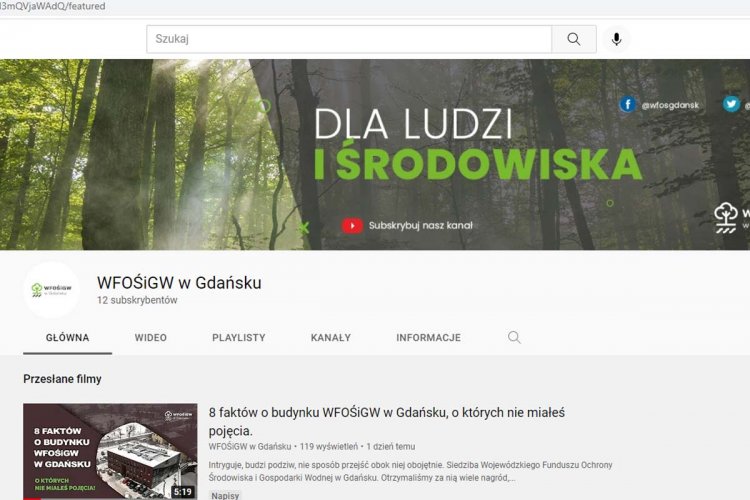 Kanał WFOŚiGW w Gdańsku na YouTubie